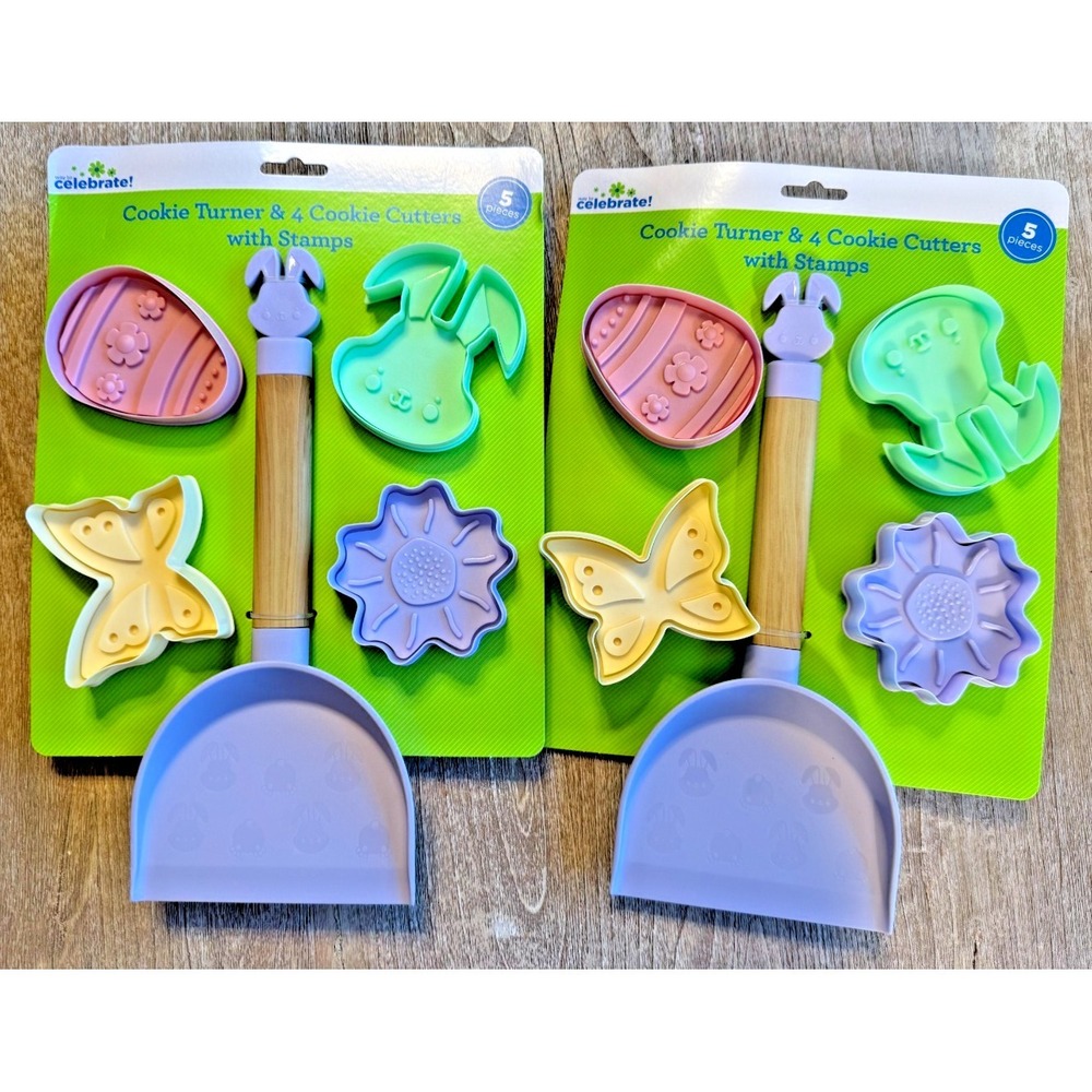 NEW Easter Cookie Cutter Set with Spatula Stamps Bunny Egg Flower Lot of 2 Sets